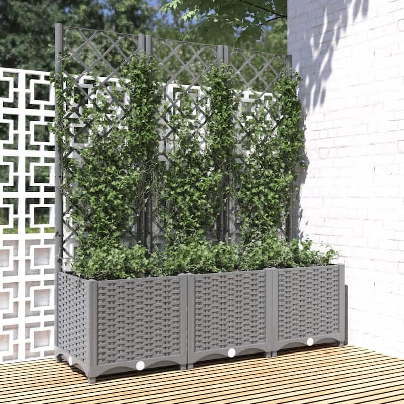 vidaXL Garden Planter with Trellis Plant Pot Flower Box Raised Bed Outdoor PP - 47.2" x 15.7" x 53.5" - Light gray