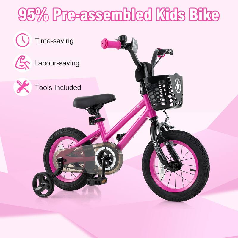 Kids Bike with Basket Adjustable Seat and Training Wheels