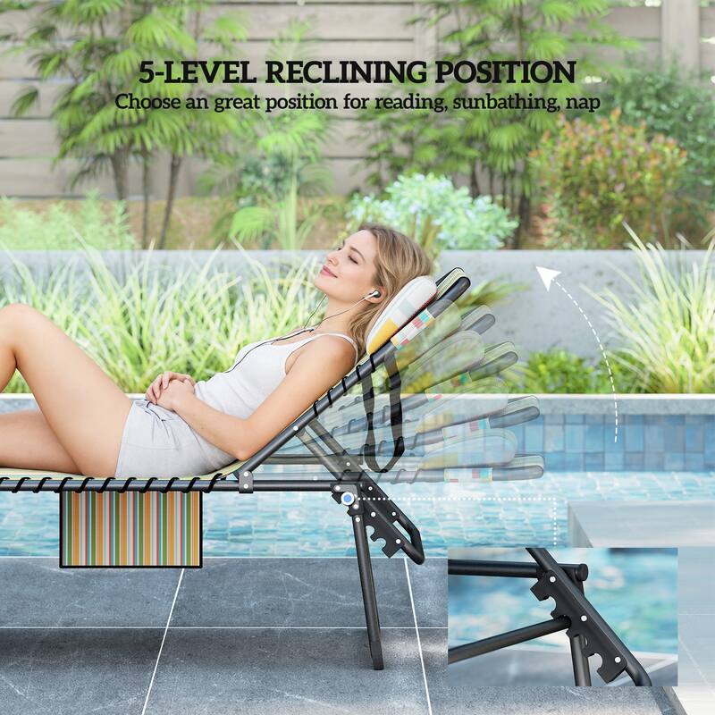,Outsunny Folding Chaise Lounge with 5-level Reclining Back, Outdoor Tanning Chair with Reading Face Hole