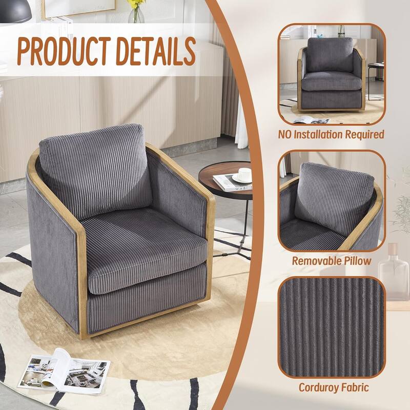 Roomfitters Modern Corduroy Swivel Barrel Chair, 360 Lounge Club Chair with Deep Seat for Living Room or Office