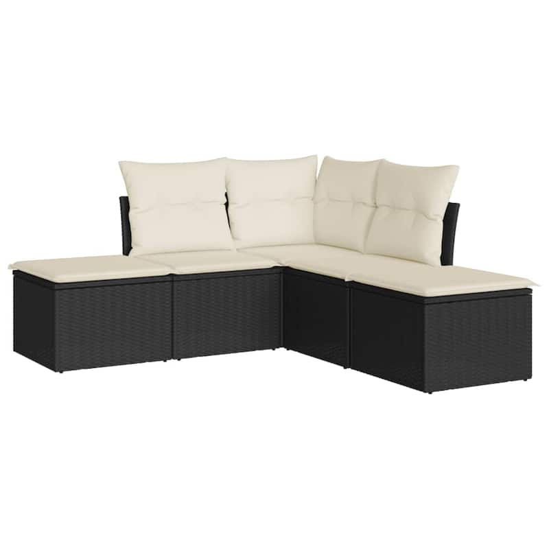 vidaXL Garden Sofa Set Black PE rattan, powder-coated steel, 100% polyester - 24.4 x 24.4 x 27.2