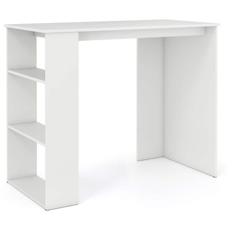Modern White Computer Desk with Side Bookshelf 35.5'' Space Saving Engineered Wood Workstation for Home Office