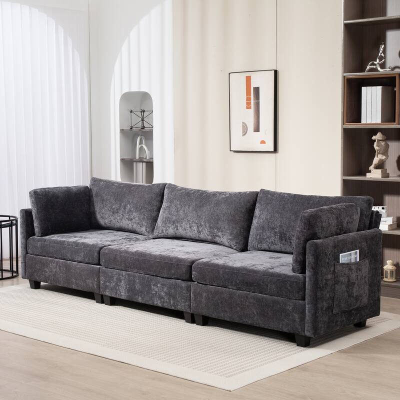 111.42" Fabric 4-Seater Sofa with Cloud Comfort & Hidden Storage - DARK GREY