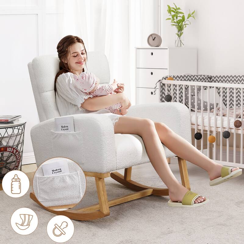 HOMYKA 28" Wide Rocking Chair for Nursery with Solid Wood Leg