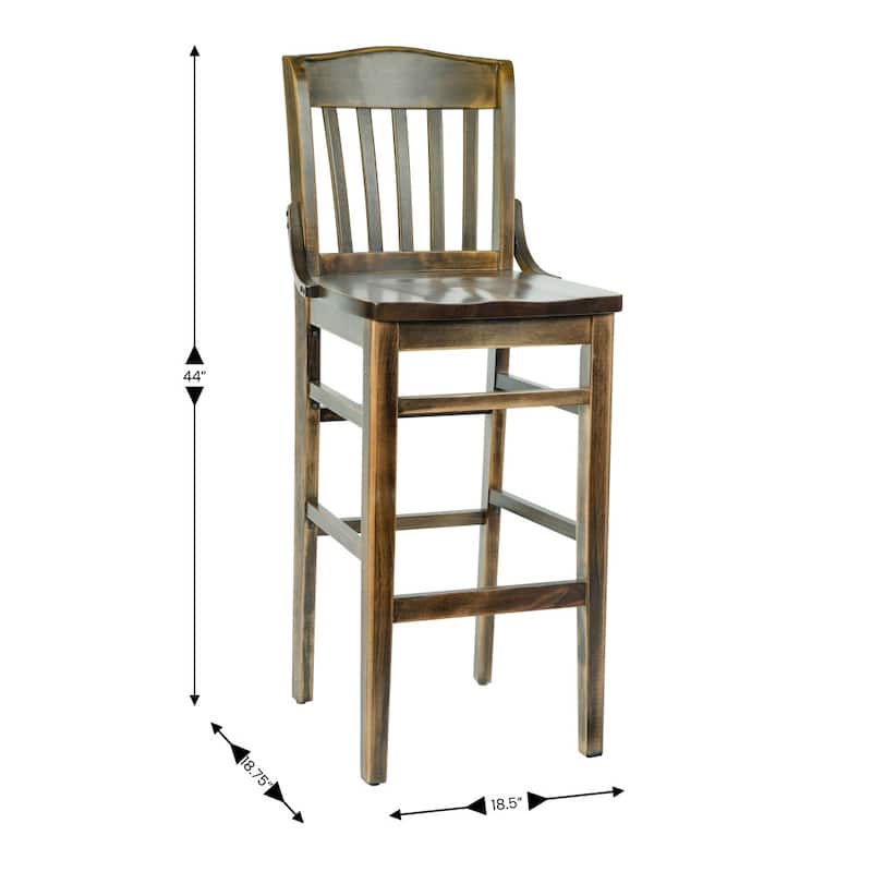 School House Back Wood Restaurant Dining Barstool - 18.5"W x 18.75"D x 44"H