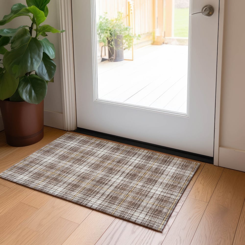 Machine Washable Indoor/ Outdoor Plaid Chantille Rug