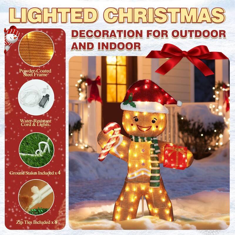 VEIKOUS 5 ft. Gingerbread Man Stake Christmas Holiday Decoration with Warm White LED
