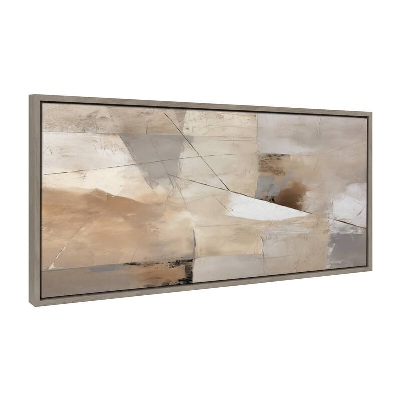 Kate and Laurel Sylvie Contemporary Neutral Textured Abstract Framed Canvas by The Creative Bunch Studio - 18x40 - Grey