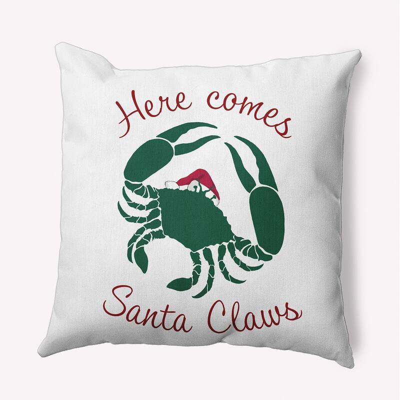 Santa Claws Crab Beachy Christmas Indoor/Outdoor Throw Pillow - 16" x 16" - Forest Green