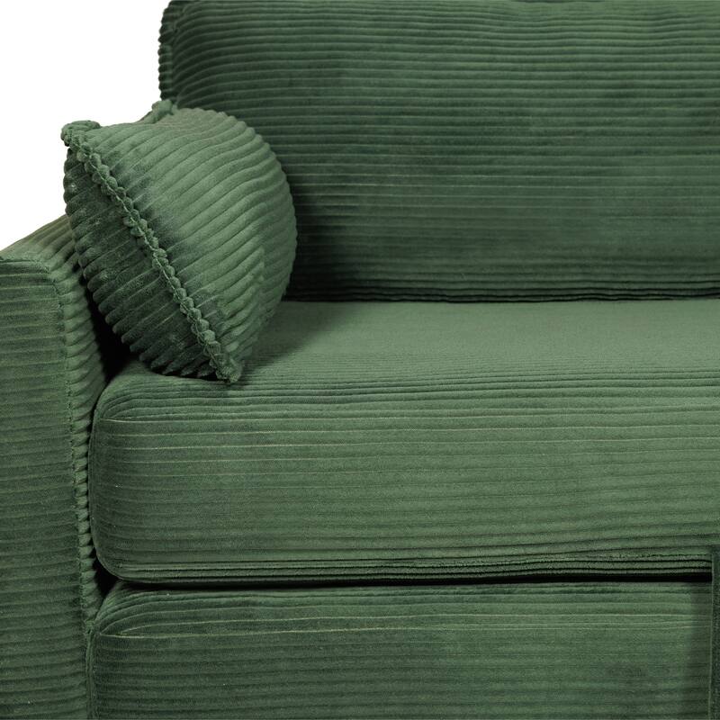 2-in-1 Convertible Corduroy Sofa Bed 51" Small Sofa, 2-Seater Loveseat Sleeper Couch with Side Storage