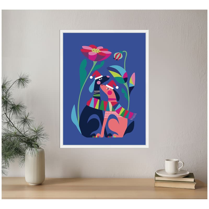 Kate and Laurel Framed Canvas Christmas Dogs Love by Rachel Lee