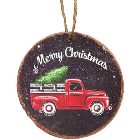 Merry Christmas Truck Round Ornament