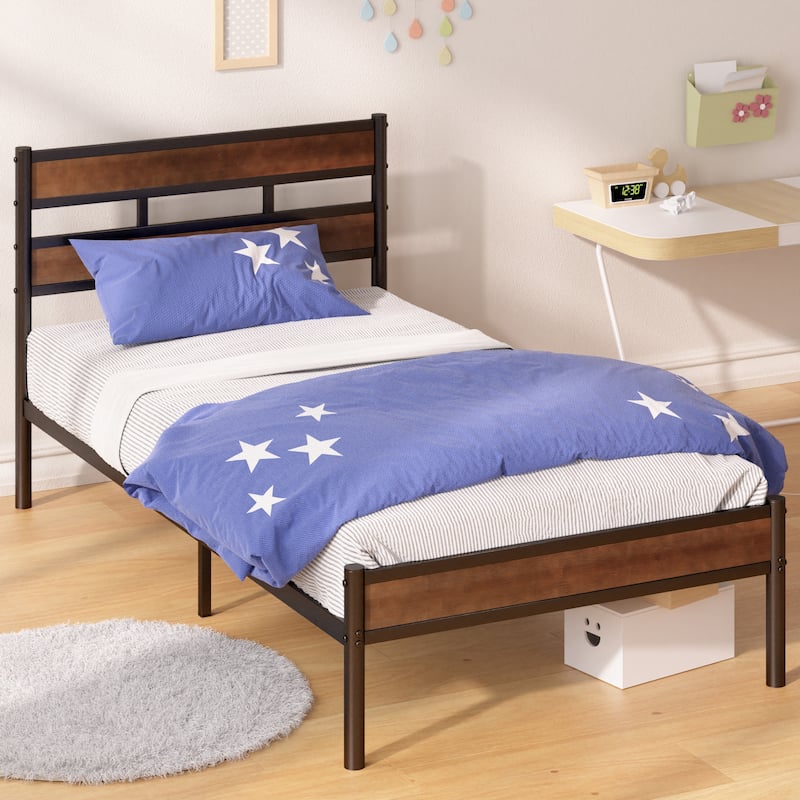 Priage by ZINUS Brown Bamboo and Metal Platform Bed Frame