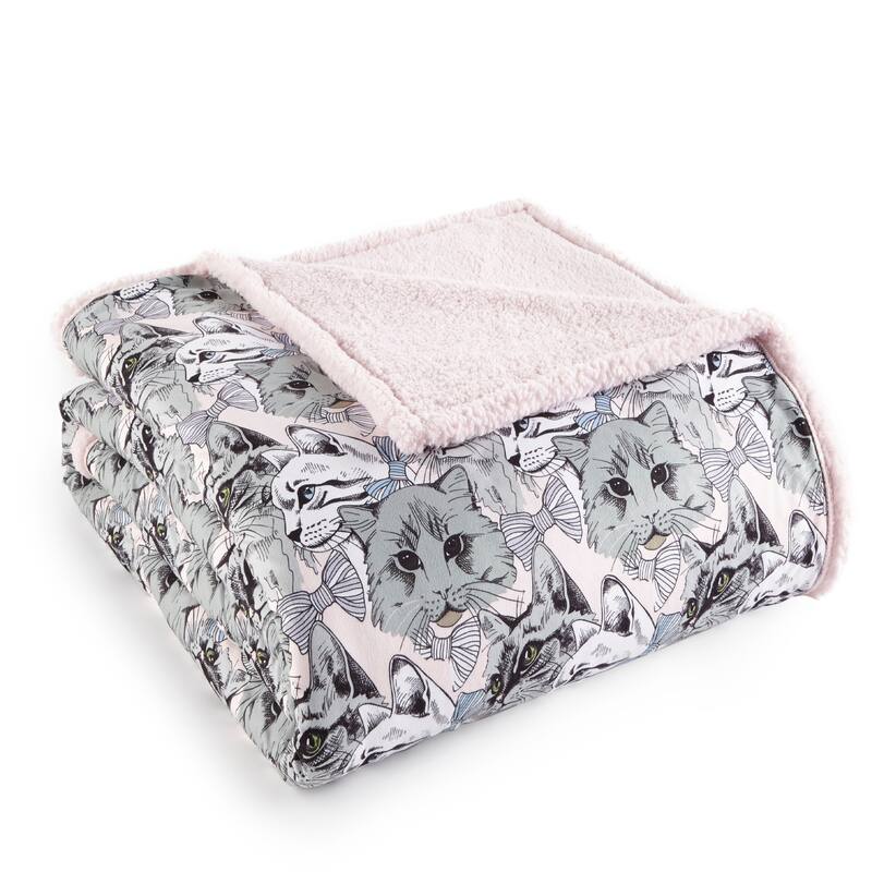 Shavel Micro Flannel® Reverse to Sherpa Blanket - King - Cat Collage