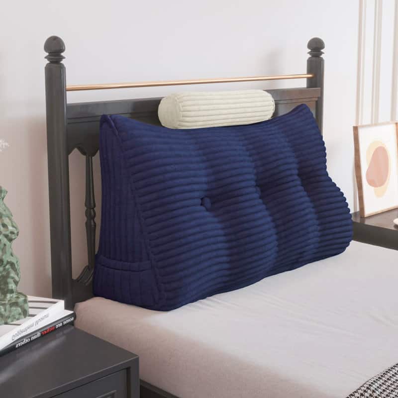 WOWMAX Headboard Wedge Reading Pillow With Bolster Neck Roll - Dark Blue - Twin