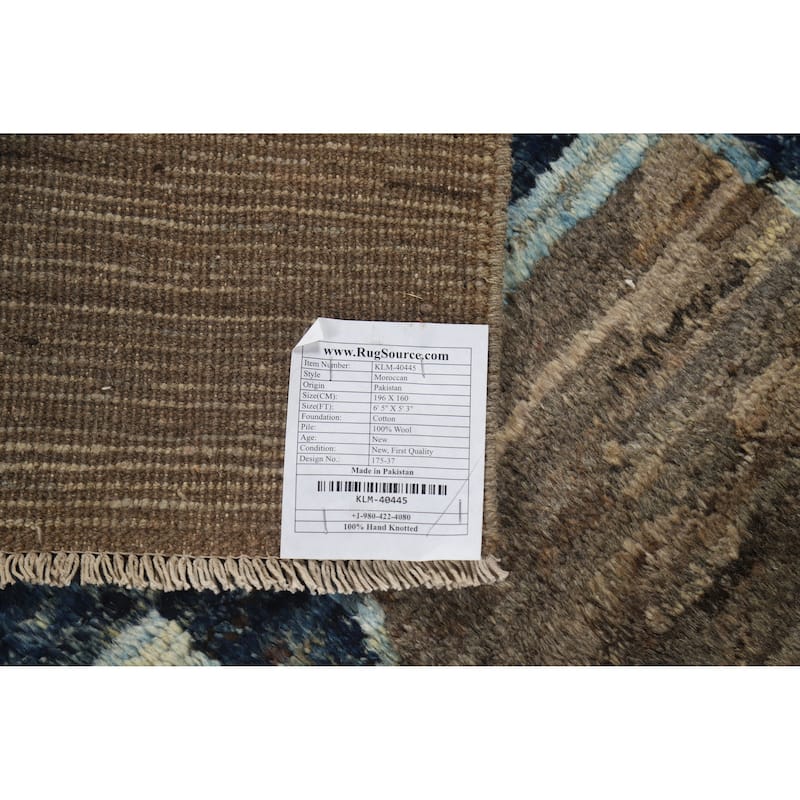 Geometric Moroccan Rug Hand-Knotted Bedroom Wool Carpet - 5'3" x 6'5"
