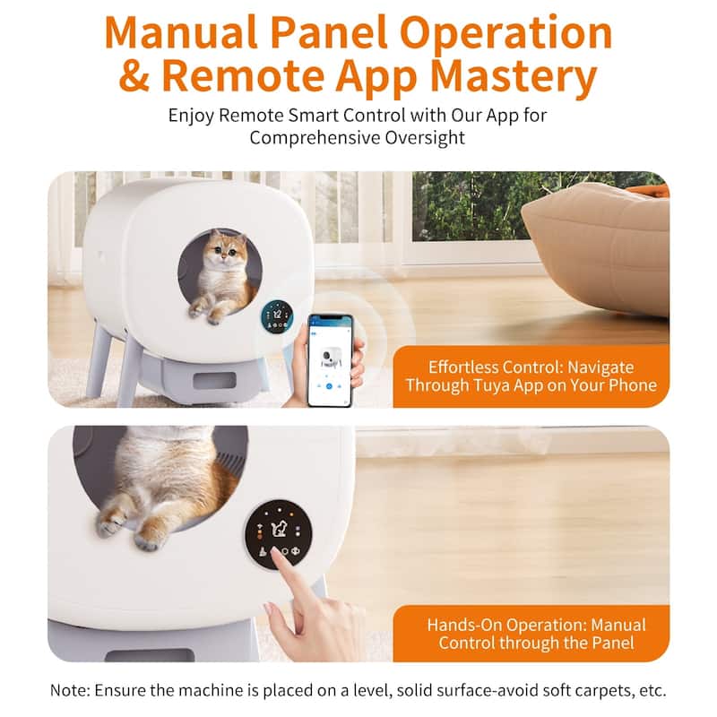 Biwave 89L White Self Cleaning Litter Box for Cats,App Control Support,Odor Removal