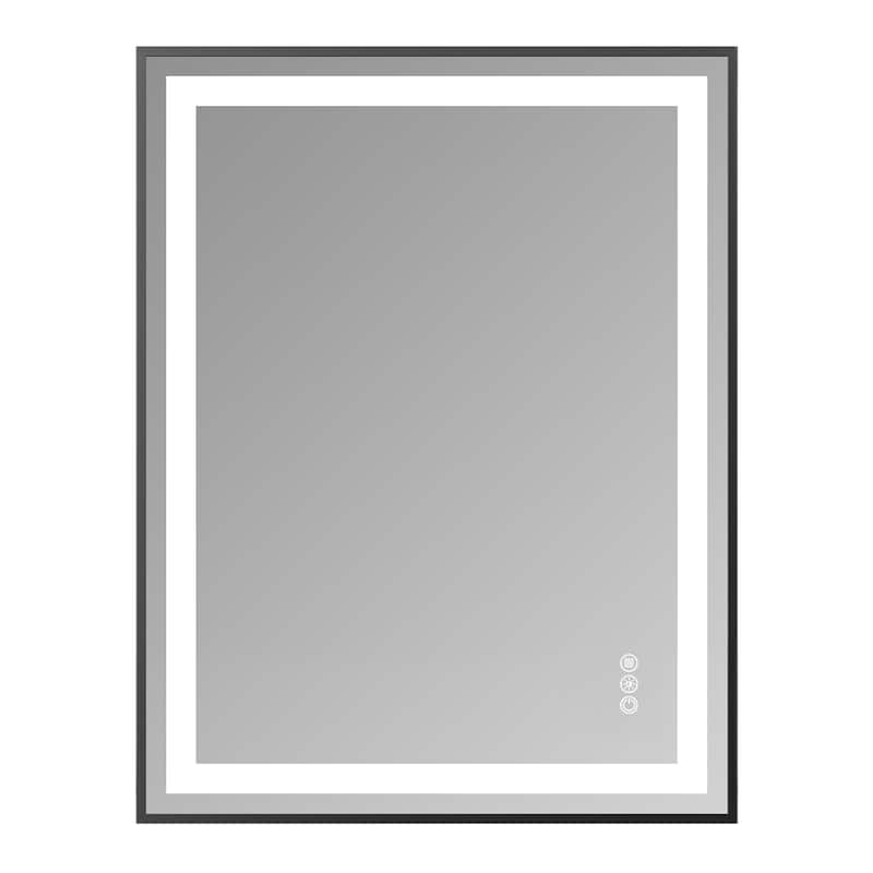 Black LED Bathroom Mirror with Tempered Glass, Anti-Fog, Dimmable - 36" W x 28" H - Black