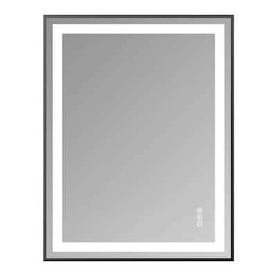 Black LED Bathroom Mirror with Tempered Glass, Anti-Fog, Dimmable - 36" W x 28" H