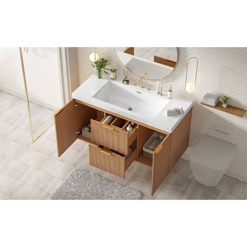 42"Single Sink Bathroom Vanity with SMC Top,MDF Cabinet,Soft Close Doors,U-shaped Drawers,Wall-Mounted Modern Storage Vanity