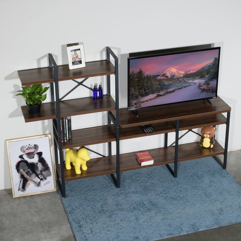 Davee Furniture Open Antigue Wood Shelves 6-tier Entertainment TV Stand - 56.69*82.68*13.78 inches