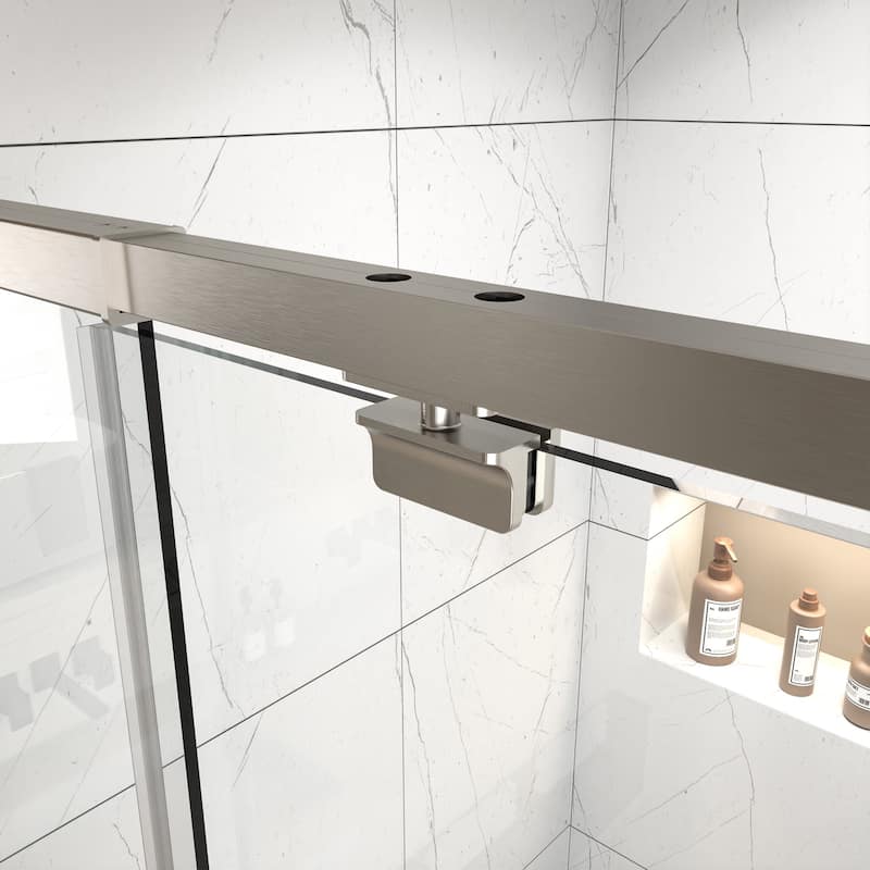 Modland 42"x71" Pivot Swing Semi-Frameless Shower Door Black/Nickel with 1/4" Tempered Clear Glass