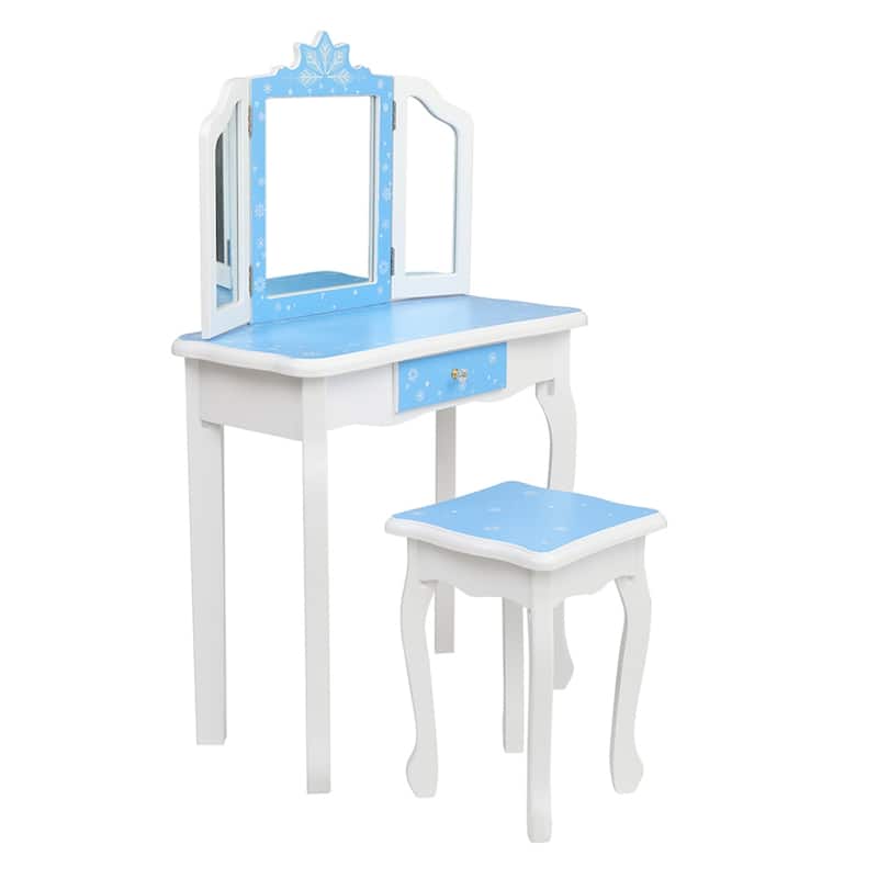 Children's Three-Sided Folding Mirror Dressing Table with Chair