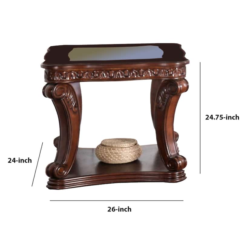 26 in. Brown Rectangle Wood End Table with Cabriole Legs