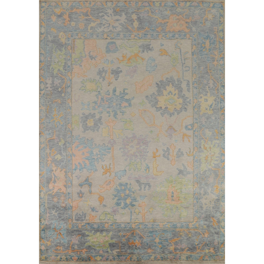 All-Over Floral Oushak Oriental Area Rug Hand-Knotted Wool Carpet - 8'10" x 11'9"