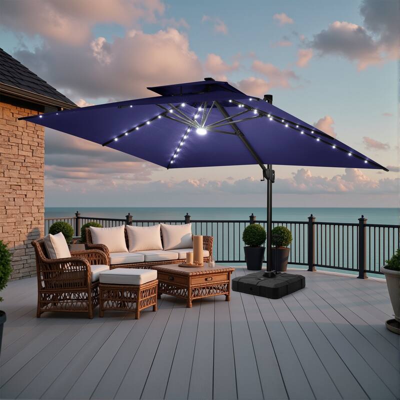 10 FT x 13 FT Outdoor LED Lighted Patio Cantilever Umbrella with Base Stand