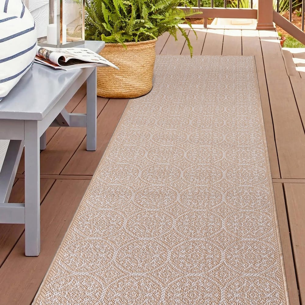 World Rug Gallery Transitional Floral Circles Textured Flat Weave Indoor/Outdoor Area Rug