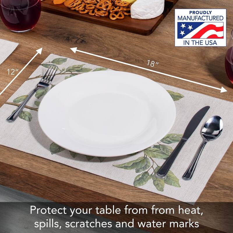 Bird on Branch 4-Pack Poly-Cotton Blend Placemats Manufactured in The USA Machine Washable Dryer Safe