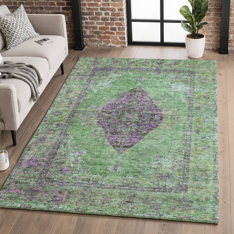 Premium Washable Super Soft Vintage Traditional Mayfield Rug - Lime - 3' x 5'