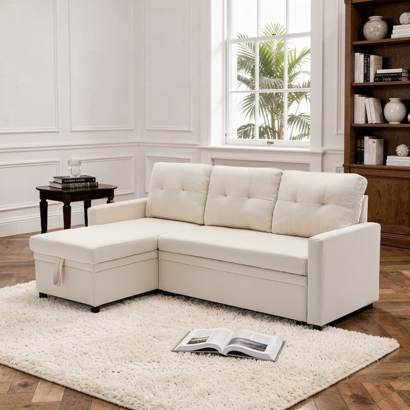 Modern Pull Out Sectional Sofa Bed Couch with Storage Chaise for Living Room