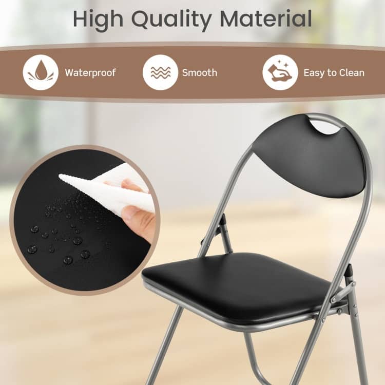 Black Portable Folding Dining Chairs Set with Carrying Handles and U-Shaped Metal Base