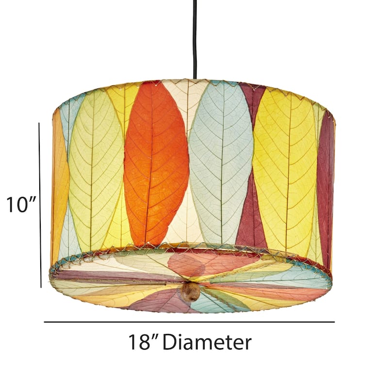 Eangee Handmade Drum Pendant 18 Inch, Cocoa Leaves Shade, 18 x 18 x 10 in. - 18 x 18 x 10
