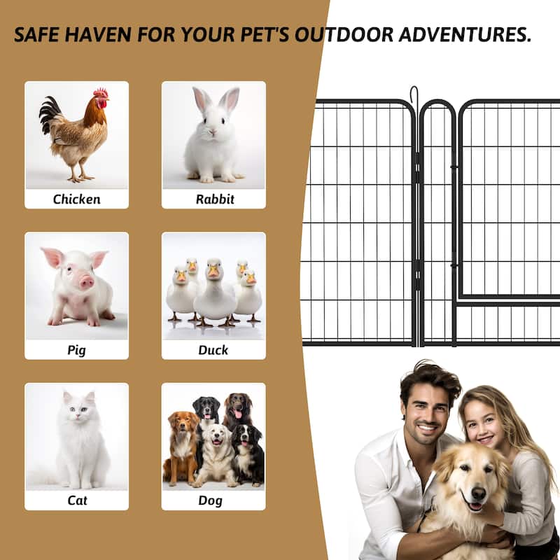 6 Panels Dog Fence Heavy Duty Metal Playpen with door
