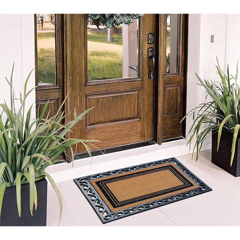 A1HC Natural Coir Entrance Door Mats, Large Rubber Doormat, Non-Slip, Flock Doormat, Thin-Profile Indoor Outdoor Mat 24" X 36"
