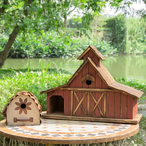 Glitzhome 21"L Extra-Large Farmhouse Rustic Wood Barn Birdhouse - 14.96" H x 20.67" W x 8.27" D