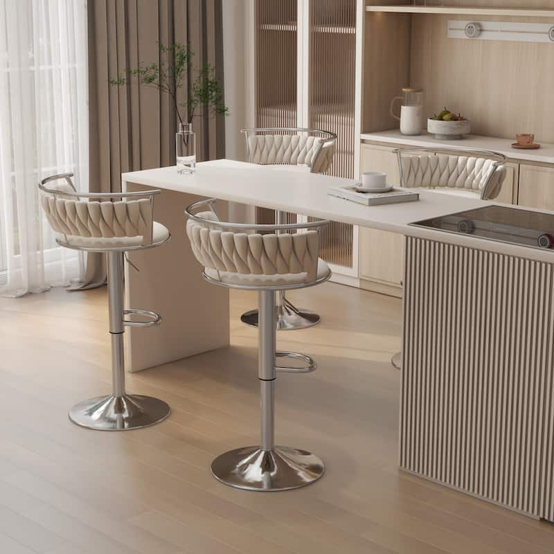 Modern Velvet 26" Adjustable Swivel Bar Stools (Set of 4)