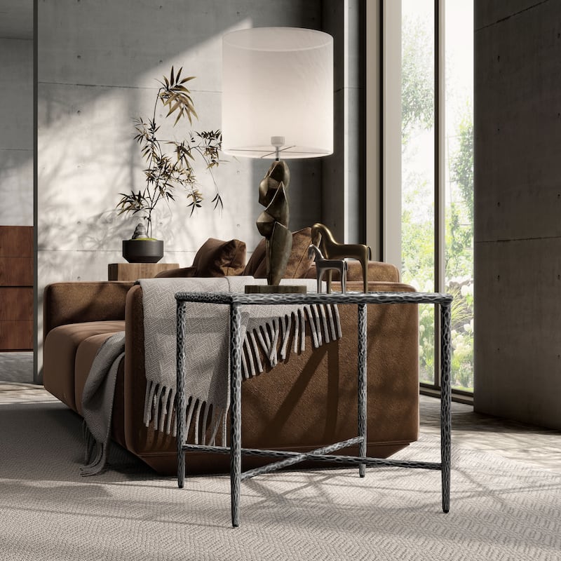 247 Shop At Home Lalia Modern Textured Metal X-Brace End Table - Matte Grey