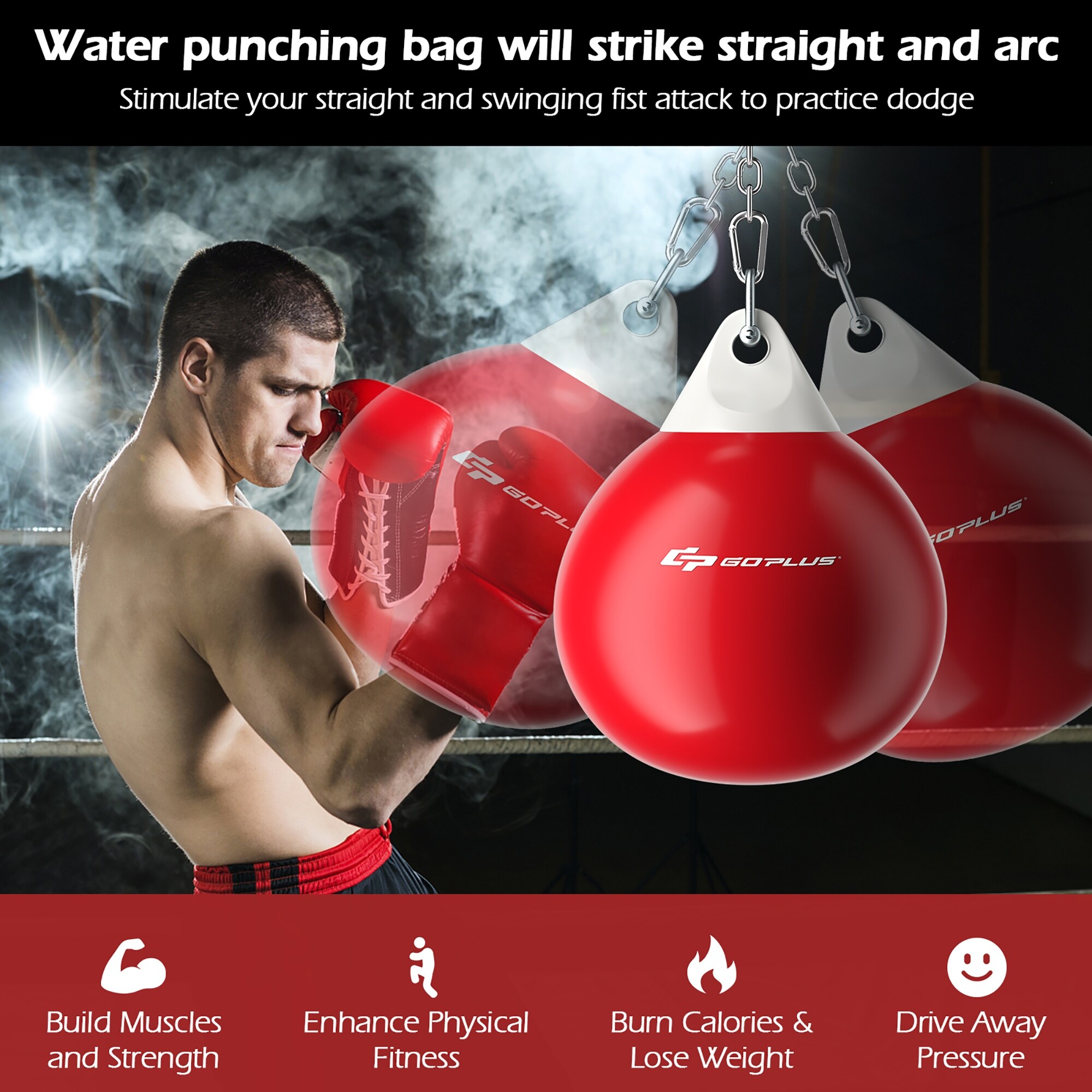 Goplus 18'' 110Lbs Heavy Water Filled Punching Aqua Training Boxing Bag  Home Gym Hook White 