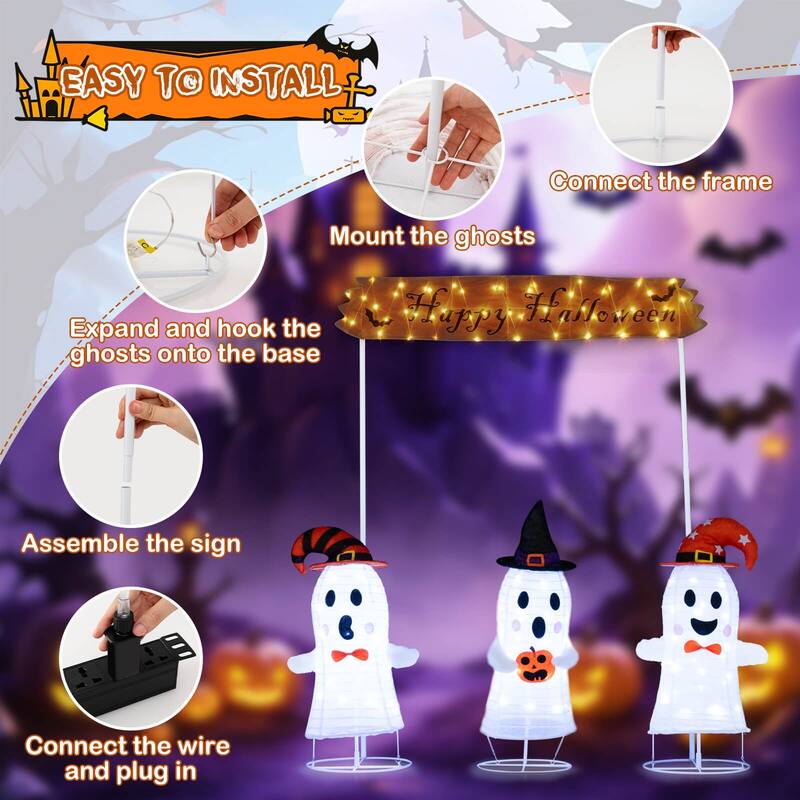 Costway 4 Pcs Halloween Decoration with Gate, Happy Halloween Sign, - As Picture Shows - See Details