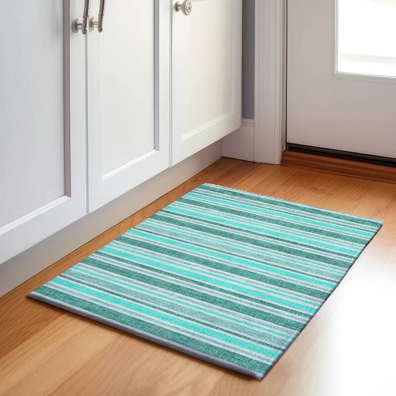Premium Washable Super Soft Modern Cabana Stripe Mayfield Rug - Turquoise - 1' 8" x 2' 6" - Rectangle