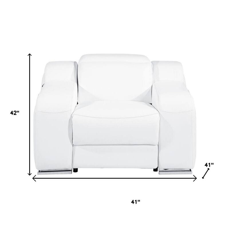 HomeRoots 41" White Italian Leather Wall Hugger Recliner With USB
