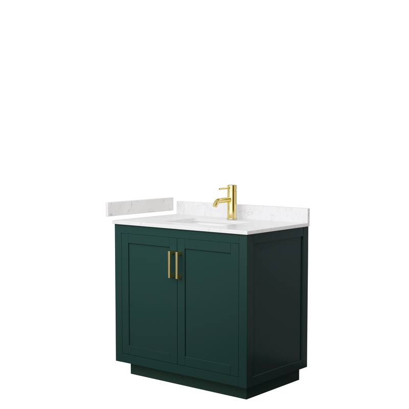 Miranda Single Vanity Set, Cultured Marble Top, No Mirror - 36-Inch Single - Green, Gold Trim, Carrara Cultured Marble Top