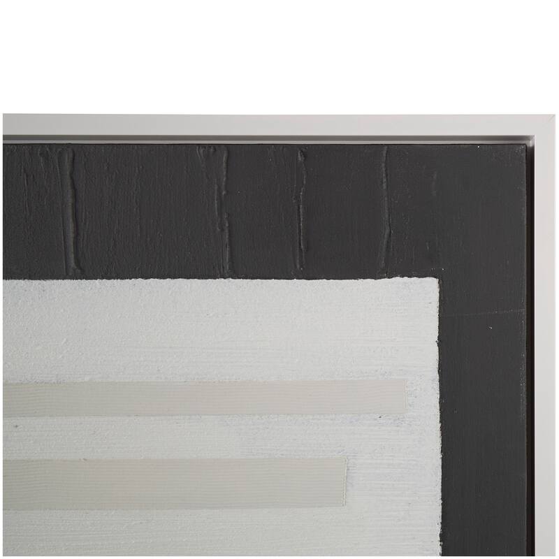 Black or White Canvas Textured Abstract Framed Wall Art with Various Geometric Shapes and White Accents