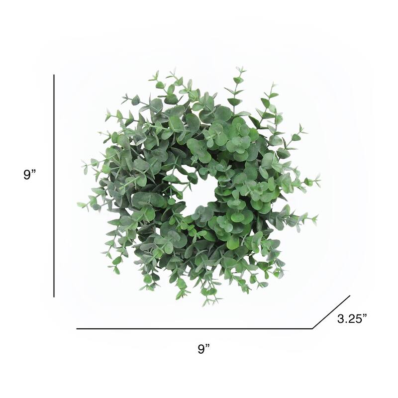 Petite Frosted Green Artificial Eucalyptus Leaf Foliage Greenery Wreath 9in
