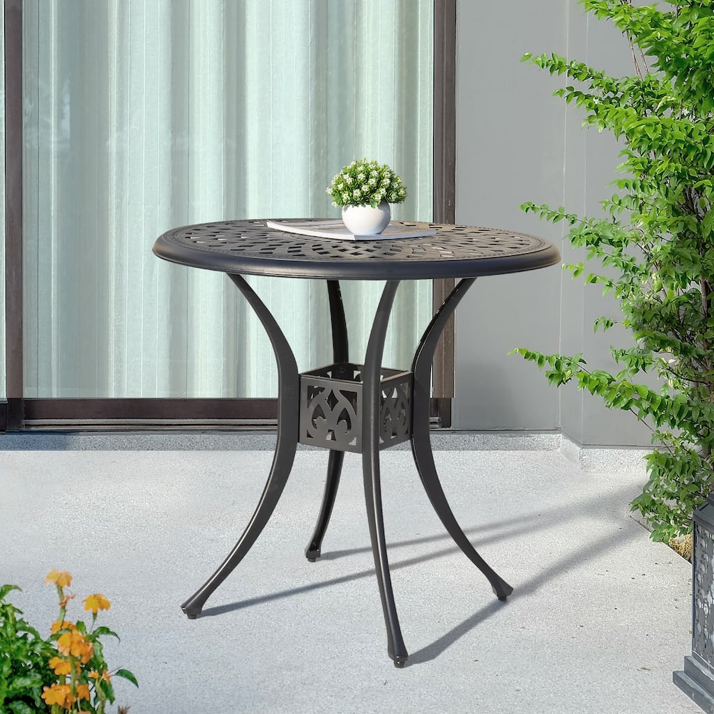 Nuu Garden Outdoor 31'' Round Cast Aluminum Bistro Table with Umbrella Hole