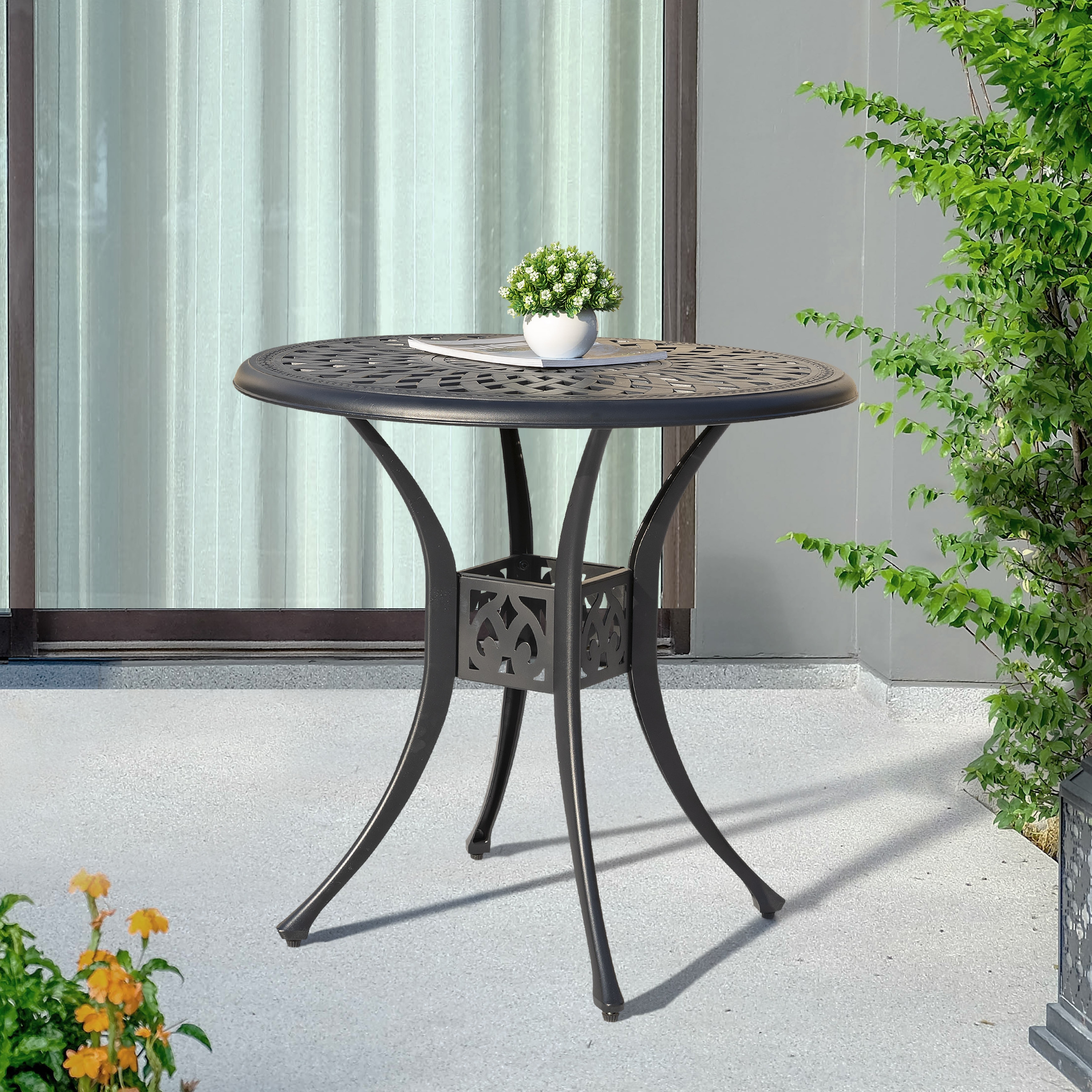Nuu Garden Outdoor 31'' Round Cast Aluminum Bistro Table with Umbrella Hole